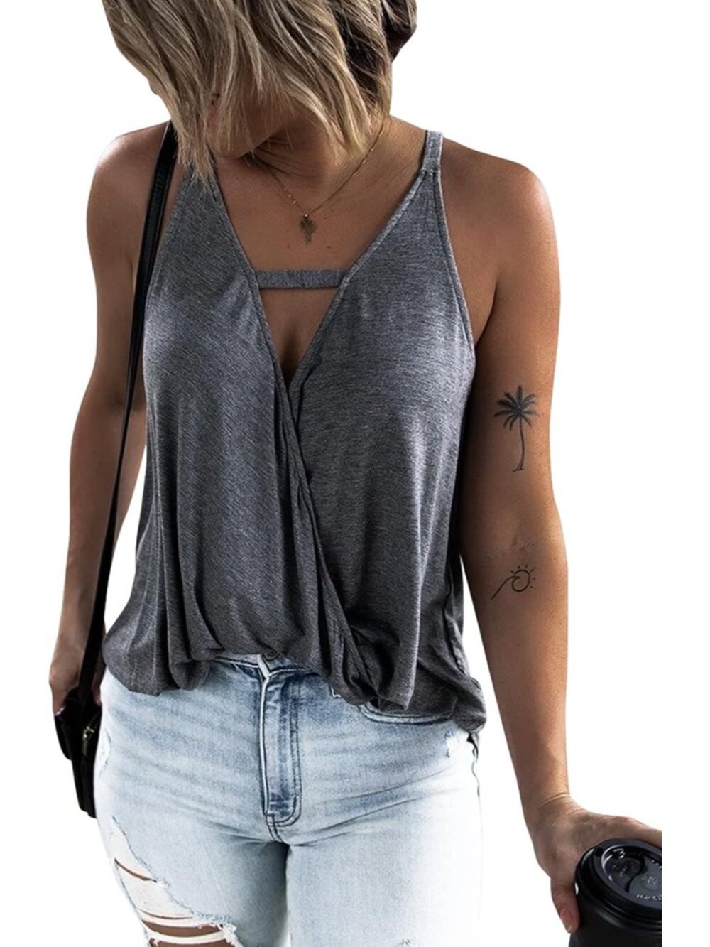 Women's Choker V-Neck Wrap Tank Tops